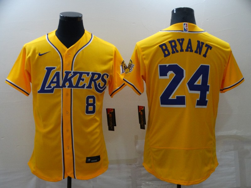 Men's Yellow Los Angeles Lakers Front #8 Back #24 Kobe Bryant Flex Base Stitched Jersey